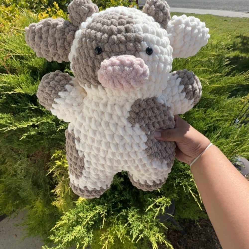Plush Cow Toy in Brown and White